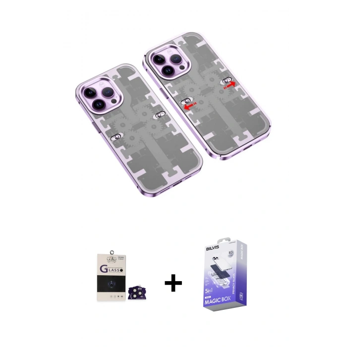 MARSİLYAN™- iPhone 14 Pro Max Kılıf Ufuk Doku Prime - Siyah Bilvis 5in1 5D Magic Hayalet Cam Ekran Koruyucu + Bilvis Titan Kamera Lens - DNMR