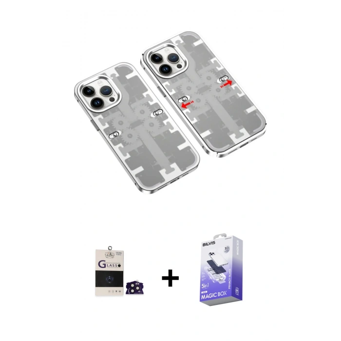 MARSİLYAN™- iPhone 14 Pro Max Kılıf Ufuk Doku Prime - Siyah Bilvis 5in1 5D Magic Hayalet Cam Ekran Koruyucu + Bilvis Titan Kamera Lens - DNMR