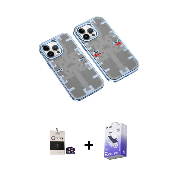 MARSİLYAN™- iPhone 14 Pro Max Kılıf Ufuk Doku Prime - Siyah Bilvis 5in1 5D Magic Hayalet Cam Ekran Koruyucu + Bilvis Titan Kamera Lens - GD