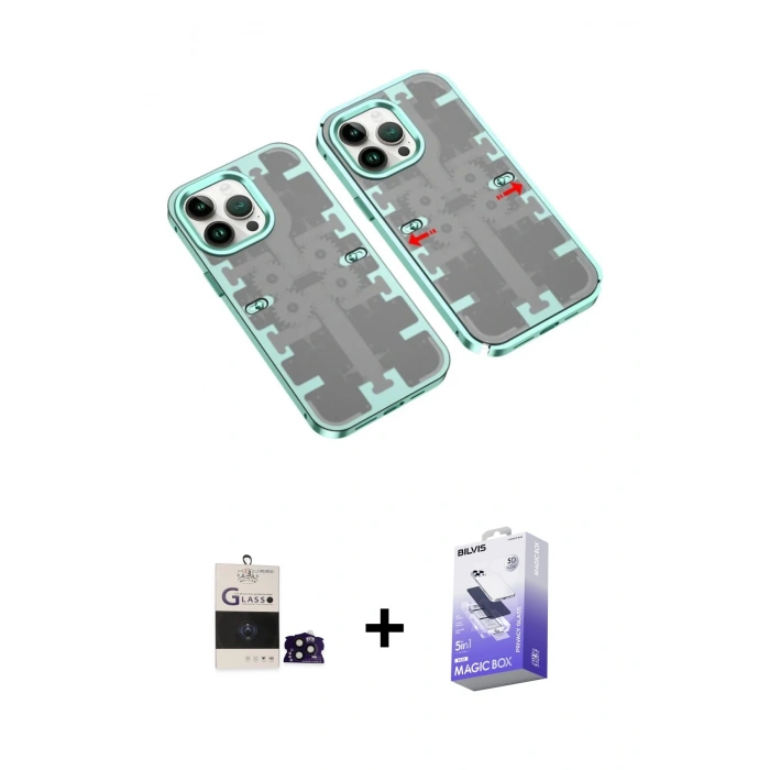 MARSİLYAN™- iPhone 14 Pro Max Kılıf Ufuk Doku Prime - Siyah Bilvis 5in1 5D Magic Hayalet Cam Ekran Koruyucu + Bilvis Titan Kamera Lens - SH