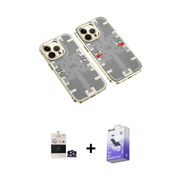 MARSİLYAN™- iPhone 14 Pro Max Kılıf Ufuk Doku Prime - Siyah Bilvis 5in1 5D Magic Hayalet Cam Ekran Koruyucu + Bilvis Titan Kamera Lens - GD