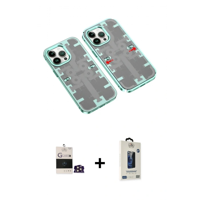 MARSİLYAN™- iPhone 14 Pro Max Kılıf Ufuk Doku Prime - Siyah Bilvis Hayalet Cam Ekran Koruyucu + Bilvis Titan Kamera Lens - GD