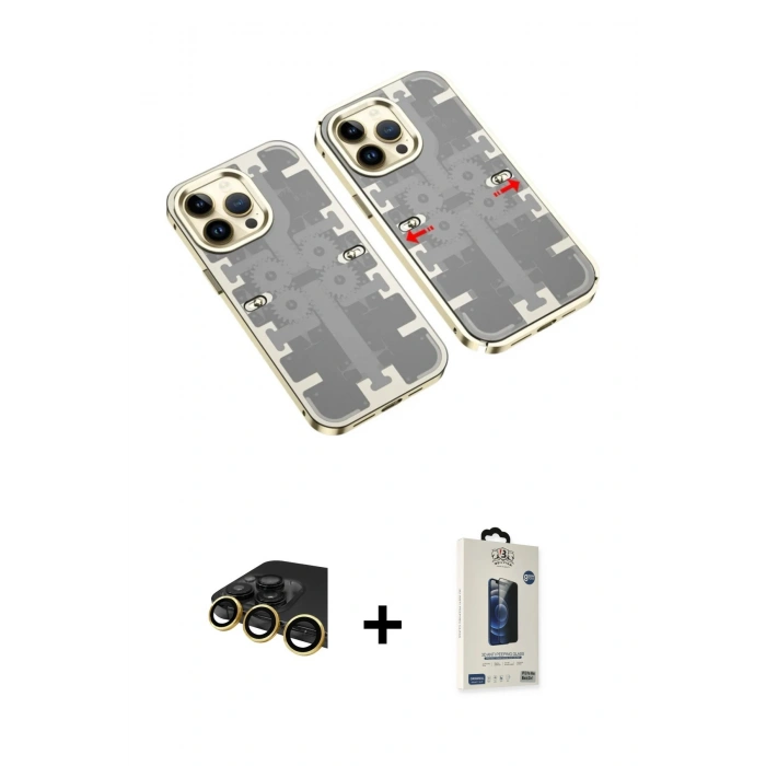 MARSİLYAN™- iPhone 14 Pro Max Kılıf Ufuk Doku Prime - Siyah Bilvis Hayalet Cam Ekran Koruyucu + Raze Metal Kamera Lens - GD