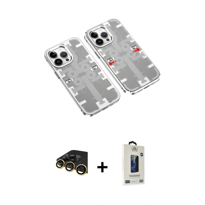 MARSİLYAN™- iPhone 14 Pro Max Kılıf Ufuk Doku Prime - Siyah Bilvis Hayalet Cam Ekran Koruyucu + Raze Metal Kamera Lens - GD