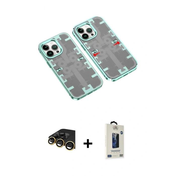 MARSİLYAN™- iPhone 14 Pro Max Kılıf Ufuk Doku Prime - Siyah Bilvis Hayalet Cam Ekran Koruyucu + Raze Metal Kamera Lens - GD