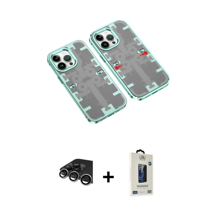 MARSİLYAN™- iPhone 14 Pro Max Kılıf Ufuk Doku Prime - Siyah Bilvis Hayalet Cam Ekran Koruyucu + Raze Metal Kamera Lens - GS