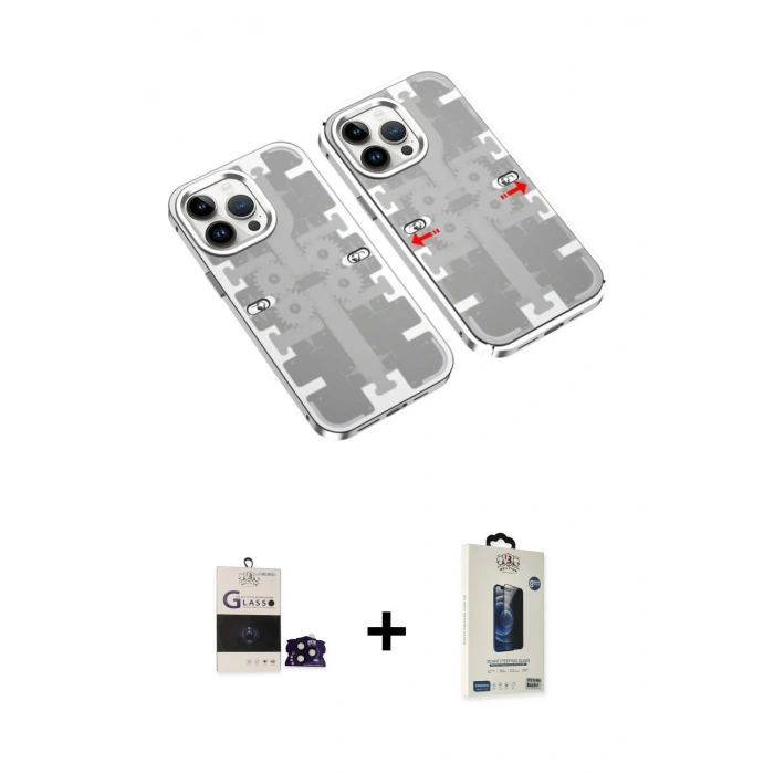 MARSİLYAN™- iPhone 14 Pro Max Kılıf Ufuk Doku Prime - Siyah Bilvis Hayalet Cam Ekran Koruyucu + Bilvis Titan Kamera Lens - SH