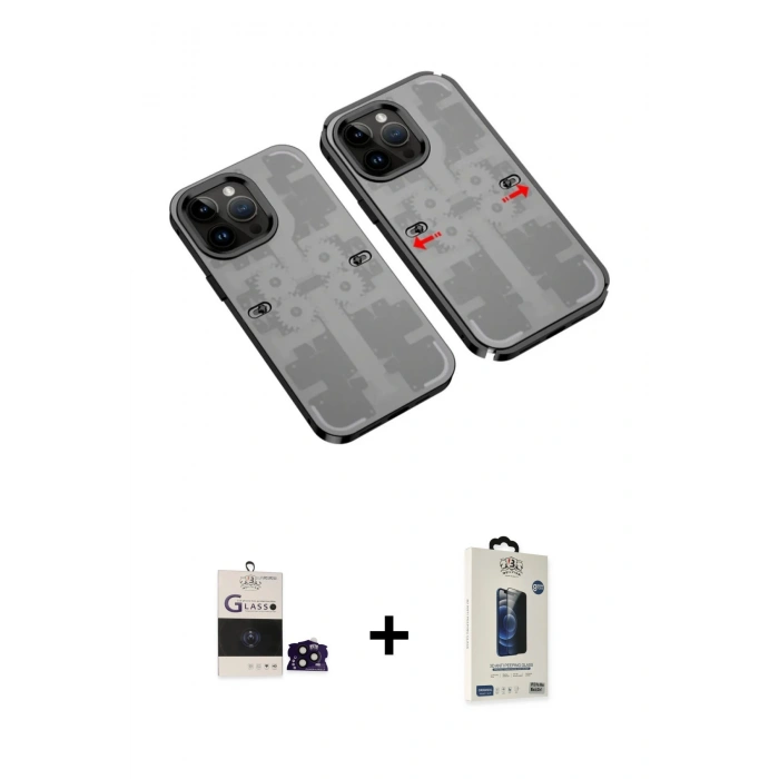 MARSİLYAN™- iPhone 14 Pro Max Kılıf Ufuk Doku Prime - Siyah Bilvis Hayalet Cam Ekran Koruyucu + Bilvis Titan Kamera Lens - SH