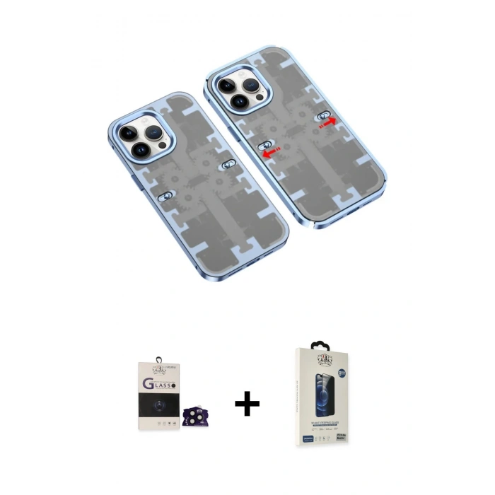 MARSİLYAN™- iPhone 14 Pro Max Kılıf Ufuk Doku Prime - Siyah Bilvis Hayalet Cam Ekran Koruyucu + Bilvis Titan Kamera Lens - SH