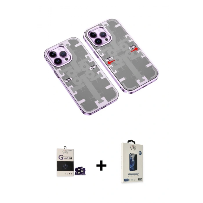 MARSİLYAN™- iPhone 14 Pro Max Kılıf Ufuk Doku Prime - Siyah Bilvis Hayalet Cam Ekran Koruyucu + Bilvis Titan Kamera Lens - SH