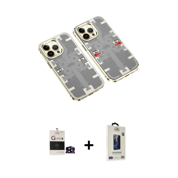MARSİLYAN™- iPhone 14 Pro Max Kılıf Ufuk Doku Prime - Siyah Bilvis Hayalet Cam Ekran Koruyucu + Bilvis Titan Kamera Lens - SH