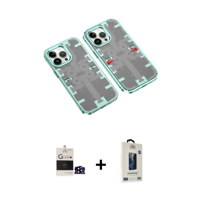 MARSİLYAN™- iPhone 14 Pro Max Kılıf Ufuk Doku Prime - Siyah Bilvis Hayalet Cam Ekran Koruyucu + Bilvis Titan Kamera Lens - SH