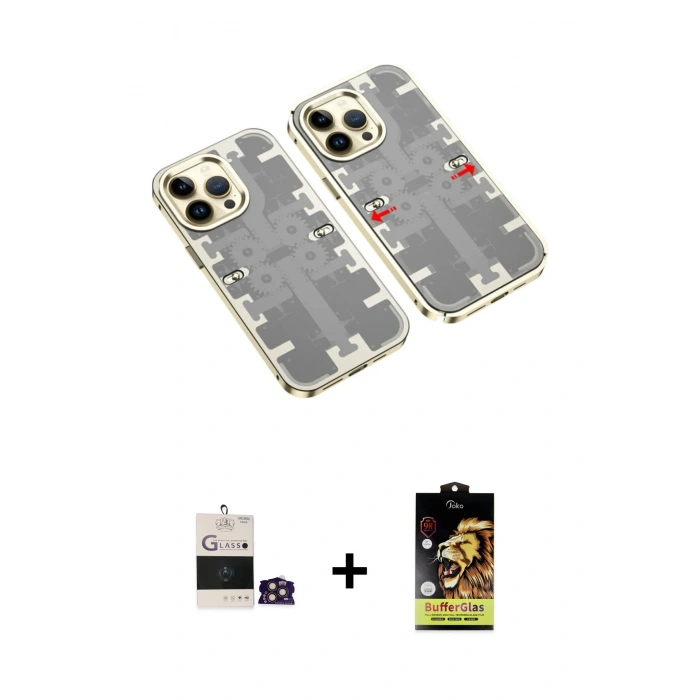 MARSİLYAN™- iPhone 14 Pro Max Kılıf Ufuk Doku Prime - Siyah Buffer Cam Ekran Koruyucu + Bilvis Titan Kamera Lens - GD