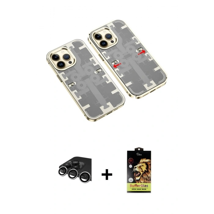 MARSİLYAN™- iPhone 14 Pro Max Kılıf Ufuk Doku Prime - Siyah Buffer Cam Ekran Koruyucu + Raze Metal Kamera Lens - GS