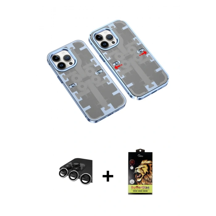 MARSİLYAN™- iPhone 14 Pro Max Kılıf Ufuk Doku Prime - Siyah Buffer Cam Ekran Koruyucu + Raze Metal Kamera Lens - GS