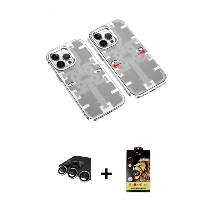 MARSİLYAN™- iPhone 14 Pro Max Kılıf Ufuk Doku Prime - Siyah Buffer Cam Ekran Koruyucu + Raze Metal Kamera Lens - GS