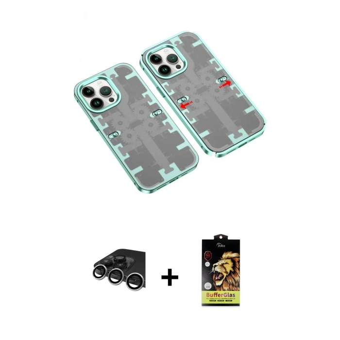 MARSİLYAN™- iPhone 14 Pro Max Kılıf Ufuk Doku Prime - Siyah Buffer Cam Ekran Koruyucu + Raze Metal Kamera Lens - GS