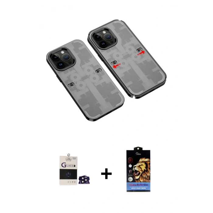 MARSİLYAN™- iPhone 14 Pro Max Kılıf Ufuk Doku Prime - Siyah Buffer Hayalet Cam Ekran Koruyucu + Bilvis Titan Kamera Lens - DNMR