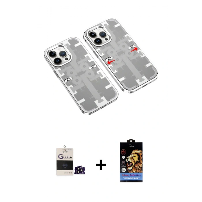MARSİLYAN™- iPhone 14 Pro Max Kılıf Ufuk Doku Prime - Siyah Buffer Hayalet Cam Ekran Koruyucu + Bilvis Titan Kamera Lens - SH