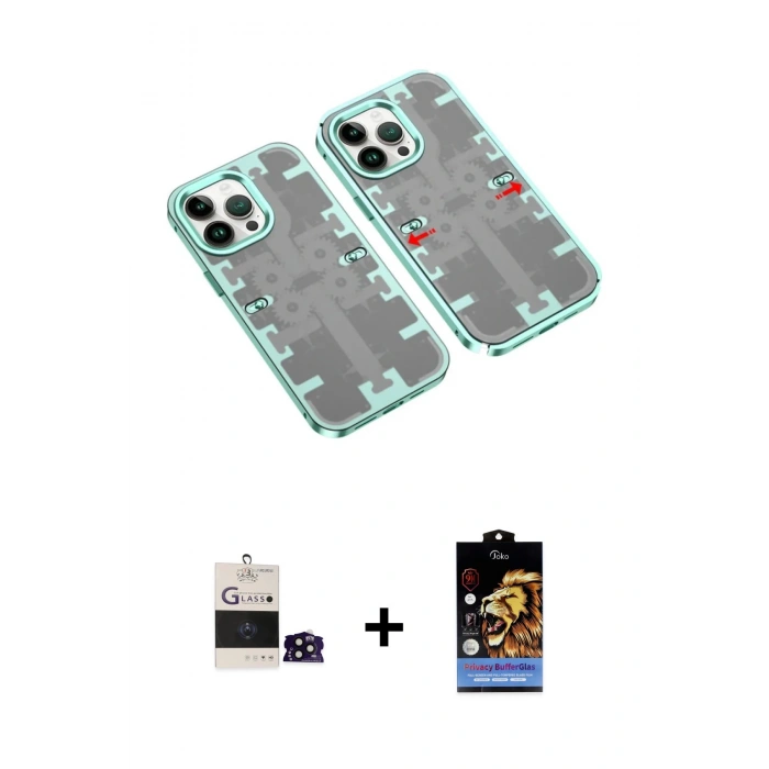 MARSİLYAN™- iPhone 14 Pro Max Kılıf Ufuk Doku Prime - Siyah Buffer Hayalet Cam Ekran Koruyucu + Bilvis Titan Kamera Lens - SH