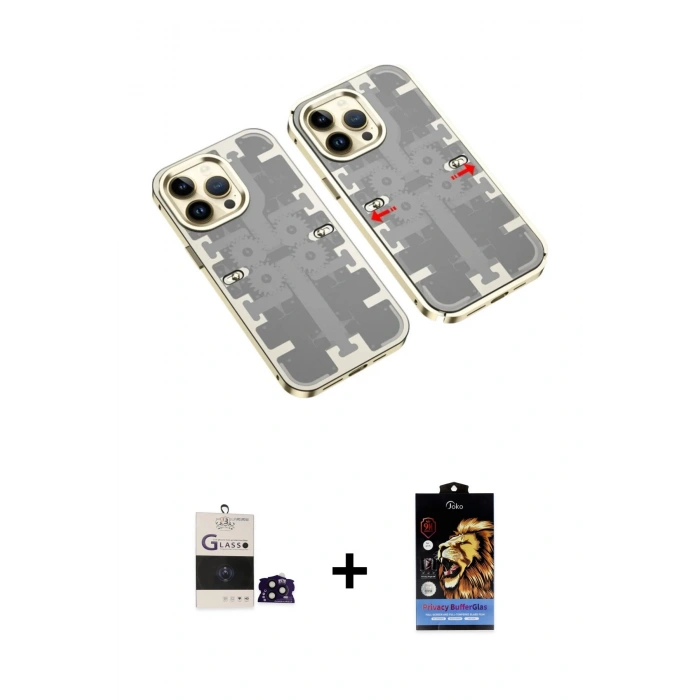 MARSİLYAN™- iPhone 14 Pro Max Kılıf Ufuk Doku Prime - Siyah Buffer Hayalet Cam Ekran Koruyucu + Bilvis Titan Kamera Lens - SH