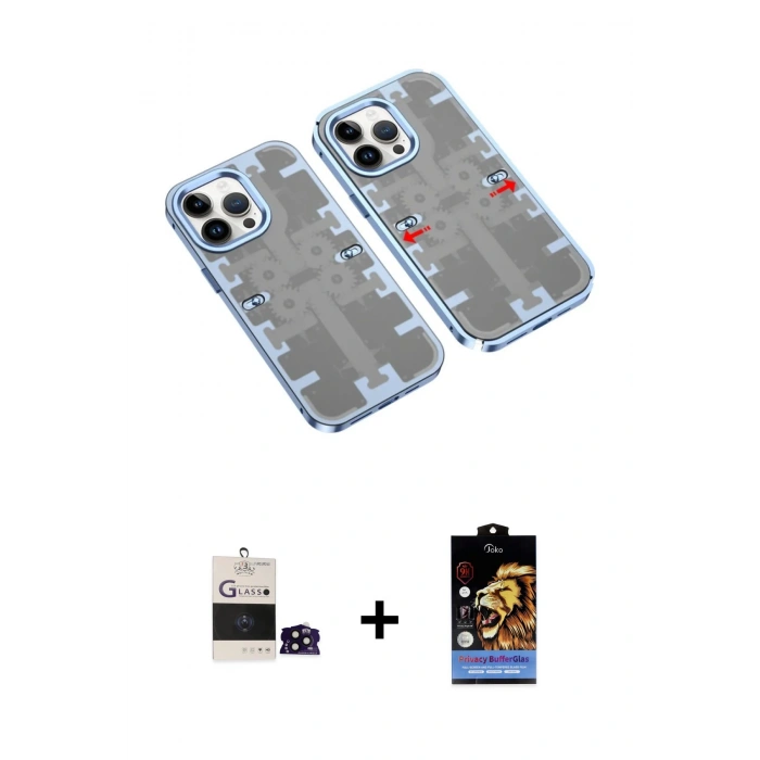 MARSİLYAN™- iPhone 14 Pro Max Kılıf Ufuk Doku Prime - Siyah Buffer Hayalet Cam Ekran Koruyucu + Bilvis Titan Kamera Lens - SH