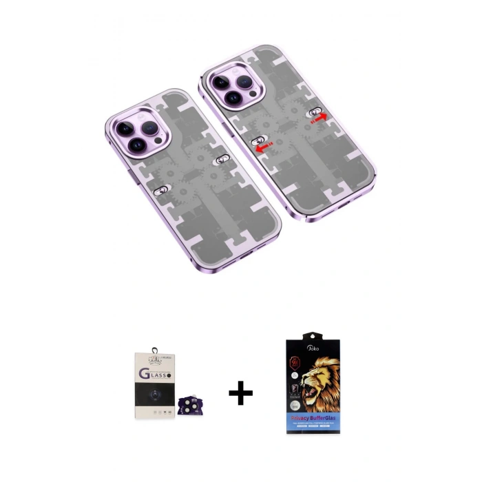 MARSİLYAN™- iPhone 14 Pro Max Kılıf Ufuk Doku Prime - Siyah Buffer Hayalet Cam Ekran Koruyucu + Bilvis Titan Kamera Lens - SH