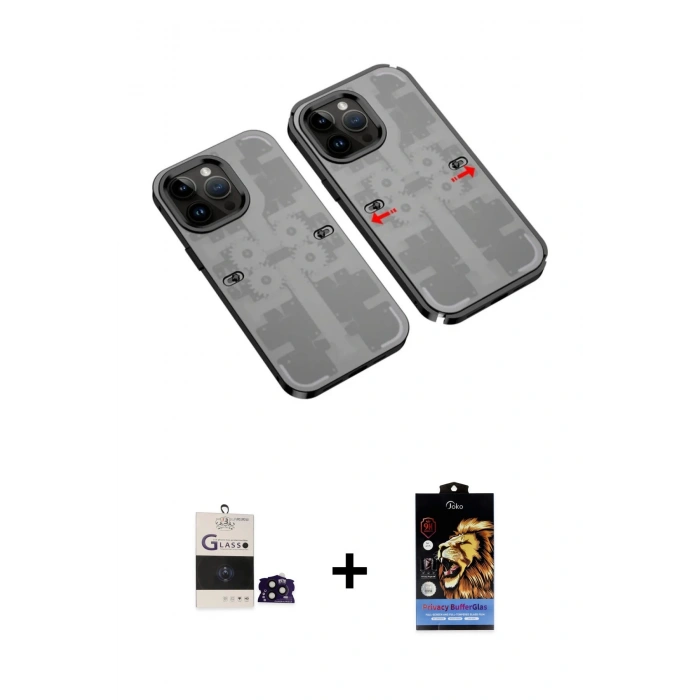 MARSİLYAN™- iPhone 14 Pro Max Kılıf Ufuk Doku Prime - Siyah Buffer Hayalet Cam Ekran Koruyucu + Bilvis Titan Kamera Lens - SH