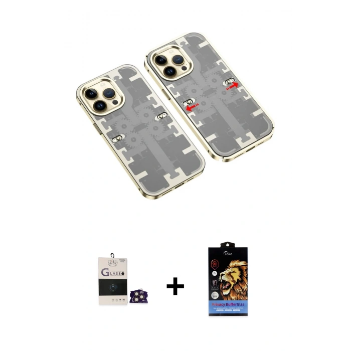 MARSİLYAN™- iPhone 14 Pro Max Kılıf Ufuk Doku Prime - Siyah Buffer Hayalet Cam Ekran Koruyucu + Bilvis Titan Kamera Lens - GD