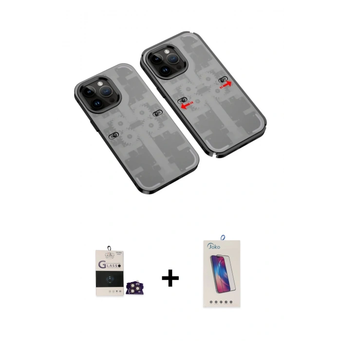 MARSİLYAN™- iPhone 14 Pro Max Kılıf Ufuk Doku Prime - Siyah Joko 5D Cam + Gold Bilvis Titan Kamera Lens