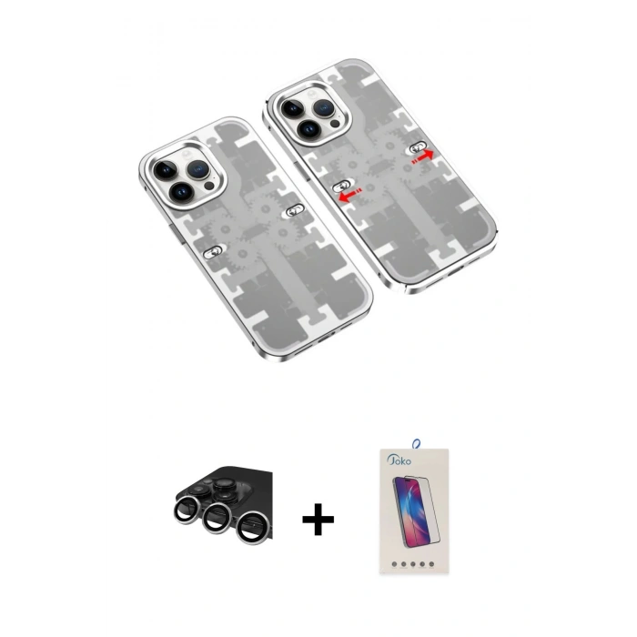 MARSİLYAN™- iPhone 14 Pro Max Kılıf Ufuk Doku Prime - Siyah Joko 5D Cam + Raze Metal Kamera Lens - GS