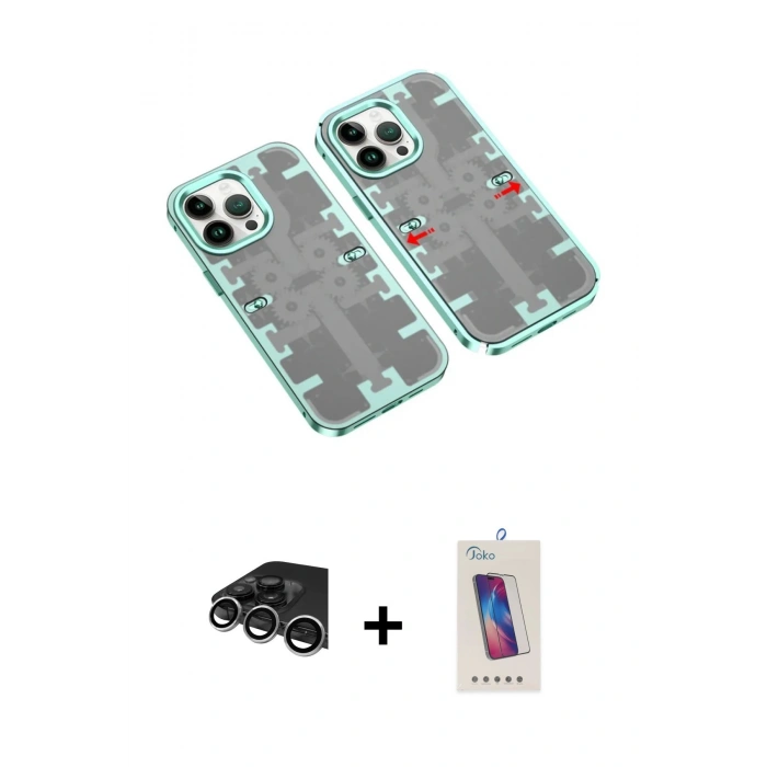 MARSİLYAN™- iPhone 14 Pro Max Kılıf Ufuk Doku Prime - Siyah Joko 5D Cam + Raze Metal Kamera Lens - GS