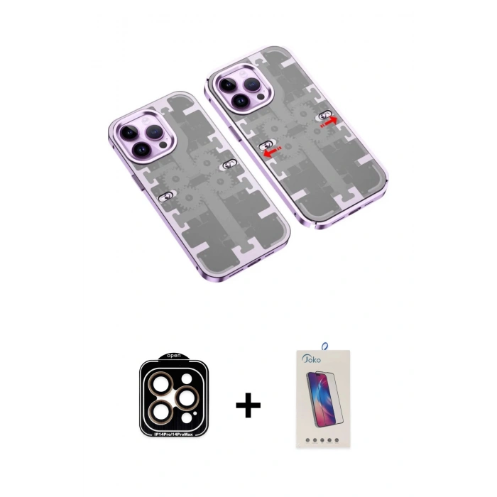 MARSİLYAN™- iPhone 14 Pro Max Kılıf Ufuk Doku Prime - Siyah Joko 5D Cam + PVD Metal Kamera Lens - TU