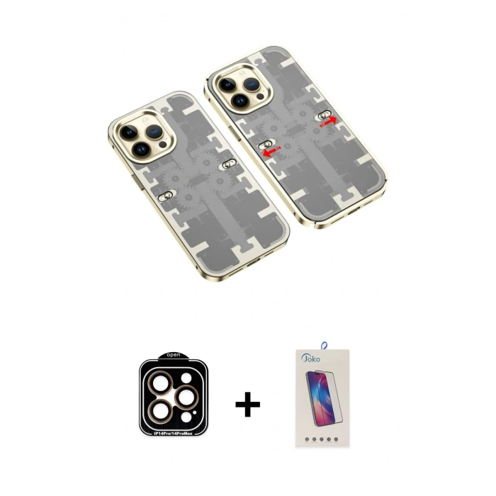 MARSİLYAN™- iPhone 14 Pro Max Kılıf Ufuk Doku Prime - Siyah Joko 5D Cam + PVD Metal Kamera Lens - TU