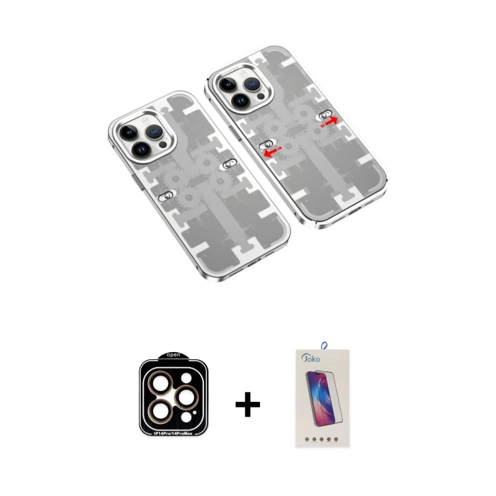 MARSİLYAN™- iPhone 14 Pro Max Kılıf Ufuk Doku Prime - Siyah Joko 5D Cam + PVD Metal Kamera Lens - TU