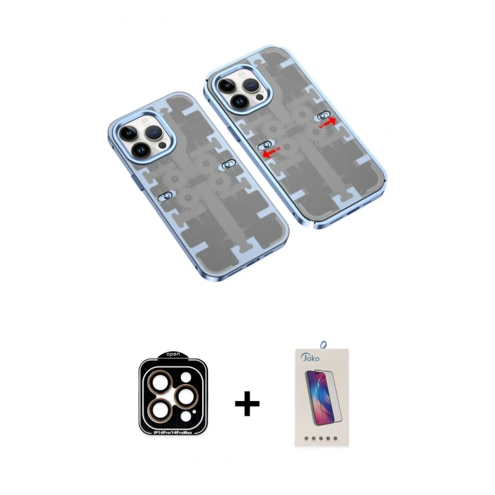 MARSİLYAN™- iPhone 14 Pro Max Kılıf Ufuk Doku Prime - Siyah Joko 5D Cam + PVD Metal Kamera Lens - TU