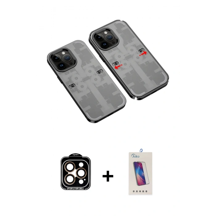 MARSİLYAN™- iPhone 14 Pro Max Kılıf Ufuk Doku Prime - Siyah Joko 5D Cam + PVD Metal Kamera Lens - TU
