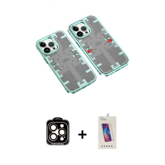 MARSİLYAN™- iPhone 14 Pro Max Kılıf Ufuk Doku Prime - Siyah Joko 5D Cam + PVD Metal Kamera Lens - TU