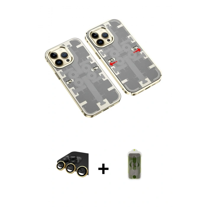 MARSİLYAN™- iPhone 14 Pro Max Kılıf Ufuk Doku Prime - Siyah Joko Magic 5D Hayalet Cam + Raze Metal Kamera Lens - GD