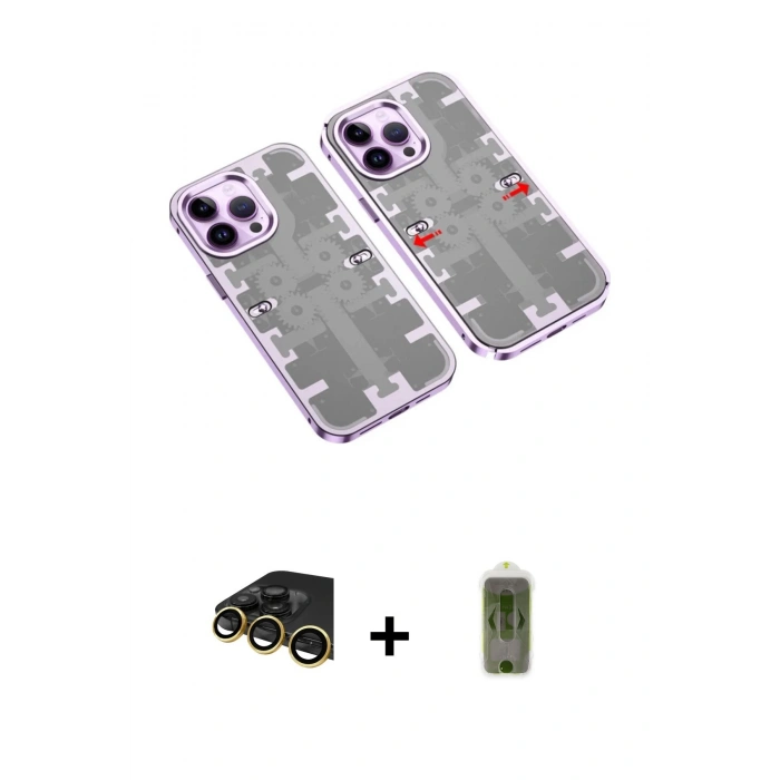MARSİLYAN™- iPhone 14 Pro Max Kılıf Ufuk Doku Prime - Siyah Joko Magic 5D Hayalet Cam + Raze Metal Kamera Lens - GD