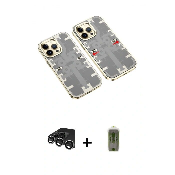 MARSİLYAN™- iPhone 14 Pro Max Kılıf Ufuk Doku Prime - Siyah Joko Magic 5D Hayalet Cam + Raze Metal Kamera Lens - GS