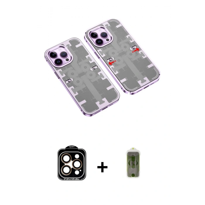 MARSİLYAN™- iPhone 14 Pro Max Kılıf Ufuk Doku Prime - Siyah Joko Magic 5D Hayalet Cam + PVD Metal Kamera Lens - TU