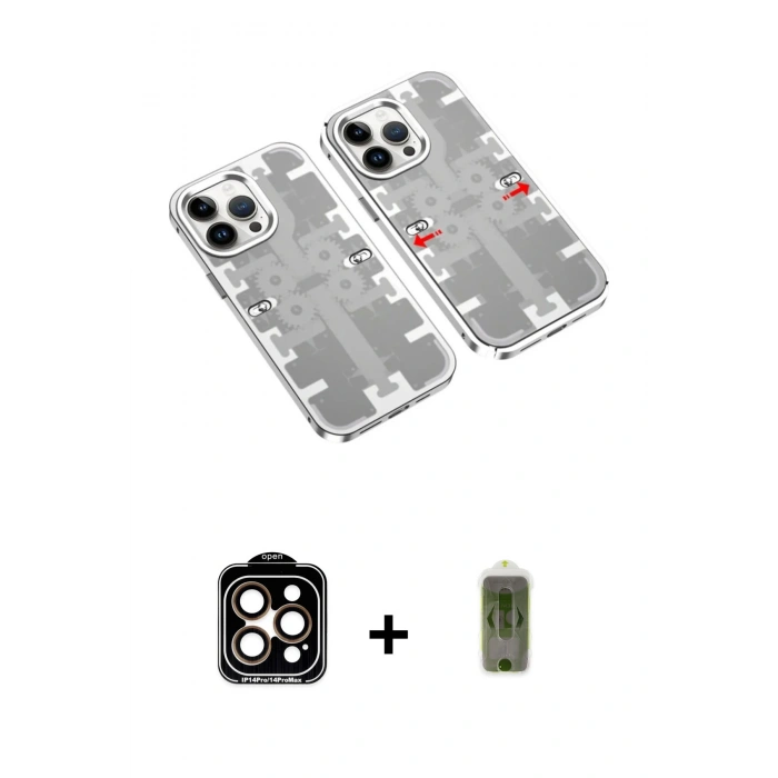 MARSİLYAN™- iPhone 14 Pro Max Kılıf Ufuk Doku Prime - Siyah Joko Magic 5D Hayalet Cam + PVD Metal Kamera Lens - TU