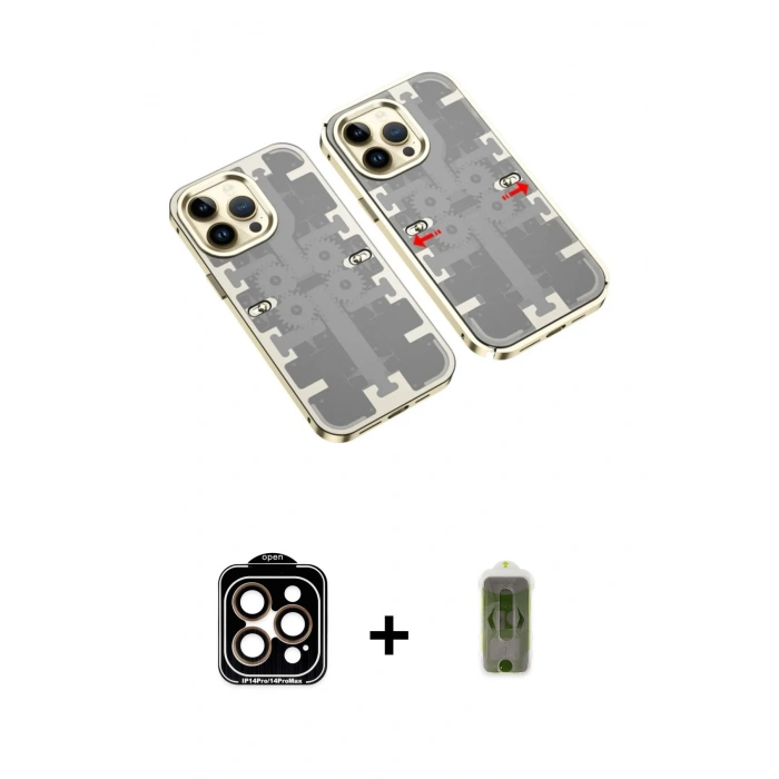 MARSİLYAN™- iPhone 14 Pro Max Kılıf Ufuk Doku Prime - Siyah Joko Magic 5D Hayalet Cam + PVD Metal Kamera Lens - TU