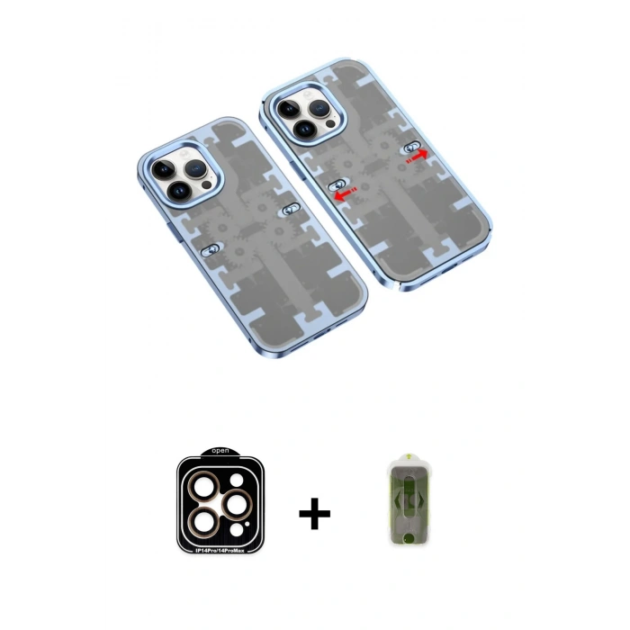 MARSİLYAN™- iPhone 14 Pro Max Kılıf Ufuk Doku Prime - Siyah Joko Magic 5D Hayalet Cam + PVD Metal Kamera Lens - TU