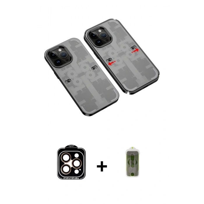 MARSİLYAN™- iPhone 14 Pro Max Kılıf Ufuk Doku Prime - Siyah Joko Magic 5D Hayalet Cam + PVD Metal Kamera Lens - TU