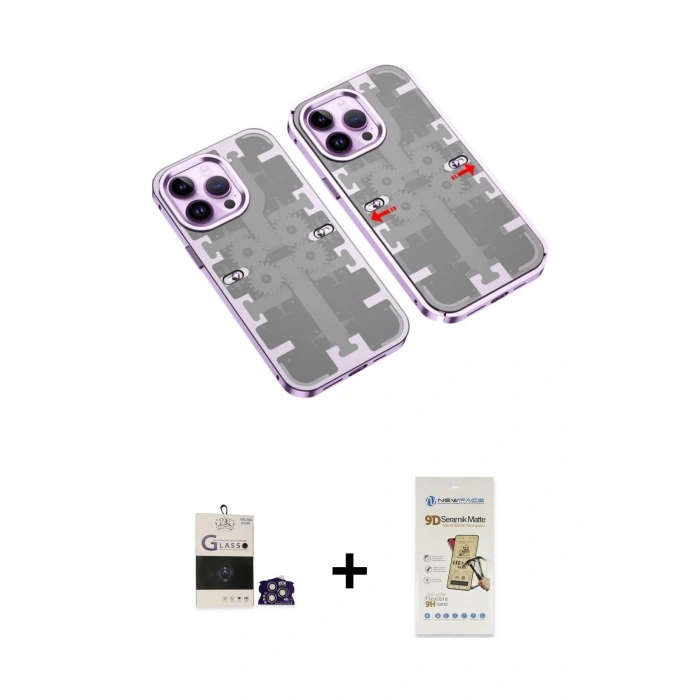 MARSİLYAN™- iPhone 14 Pro Max Kılıf Ufuk Doku Prime - Siyah Mat Seramik Nano Ekran Koruyucu + Bilvis Titan Kamera Lens - GS