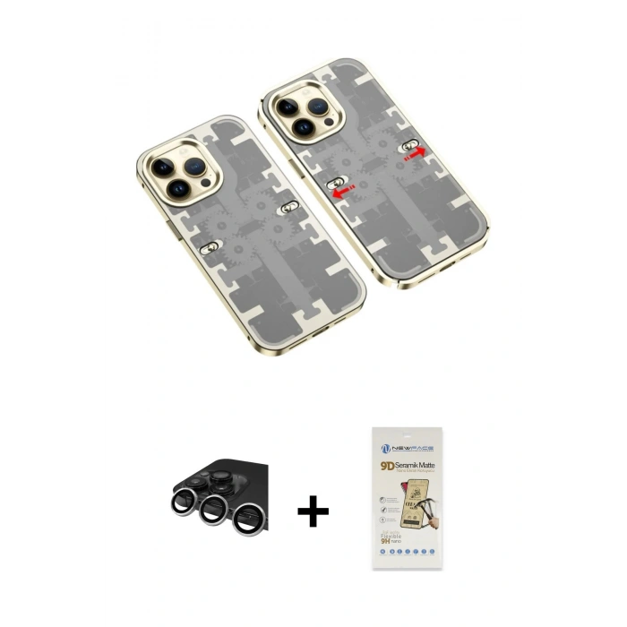 MARSİLYAN™- iPhone 14 Pro Max Kılıf Ufuk Doku Prime - Siyah Mat Seramik Nano Ekran Koruyucu + Raze Metal Kamera Lens - GS