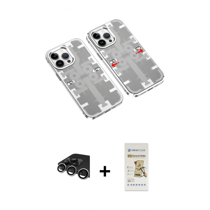 MARSİLYAN™- iPhone 14 Pro Max Kılıf Ufuk Doku Prime - Siyah Mat Seramik Nano Ekran Koruyucu + Raze Metal Kamera Lens - GS