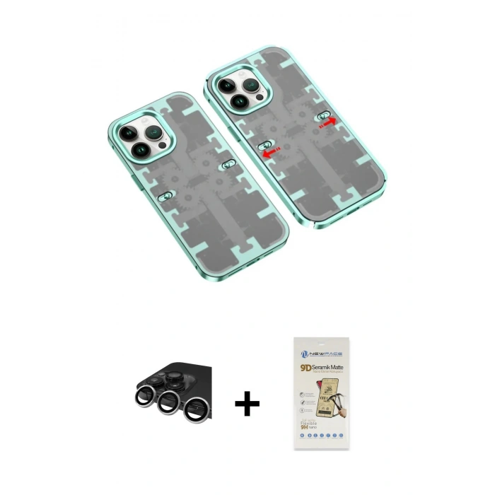 MARSİLYAN™- iPhone 14 Pro Max Kılıf Ufuk Doku Prime - Siyah Mat Seramik Nano Ekran Koruyucu + Raze Metal Kamera Lens - GS